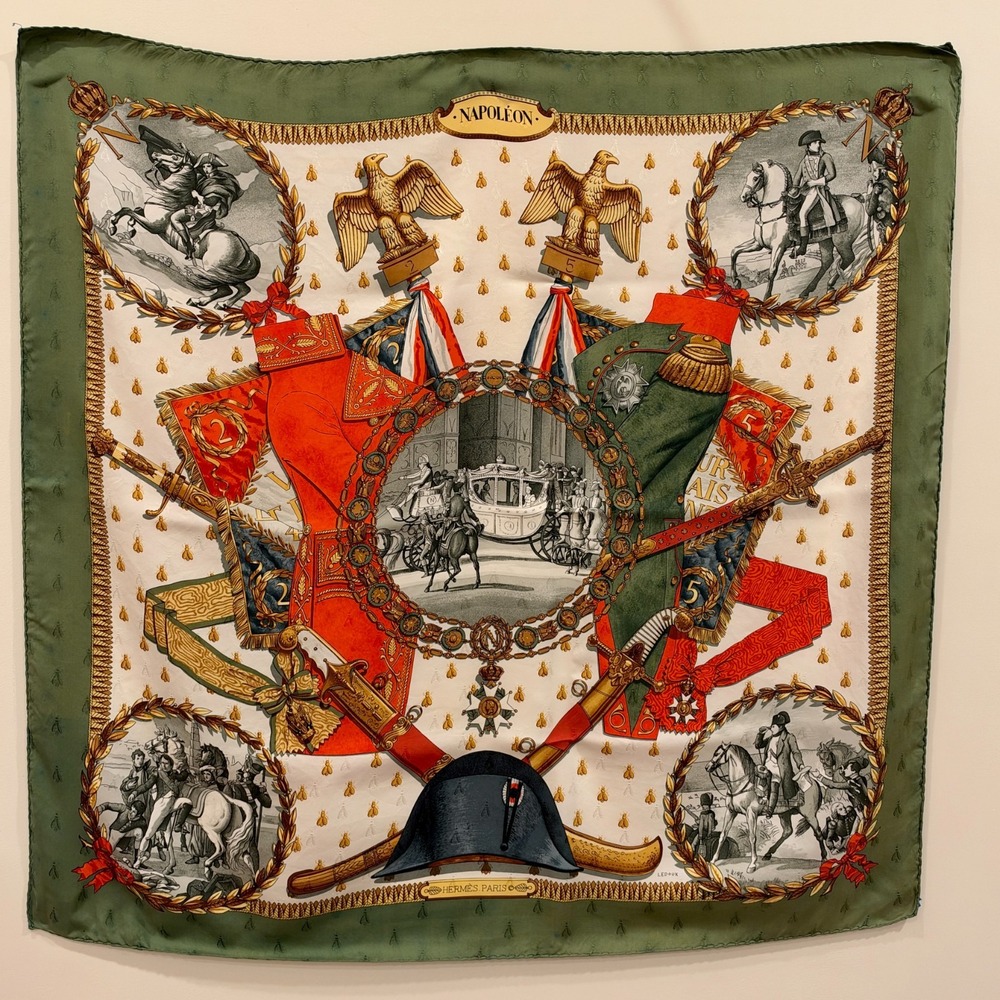 HERMES France PARIS Carre 90cm Equestrian Napoleon by Philippe Ledoux Silk Scarf